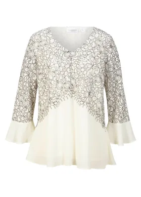 Túnica de encaje Blanco lana-gris humo